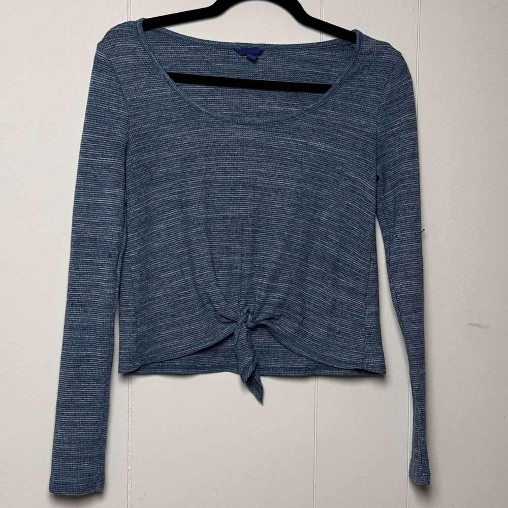 Aeropostal Heathered Blue Knot Front Cotton Blend Waffle Knit Blouse Size XS